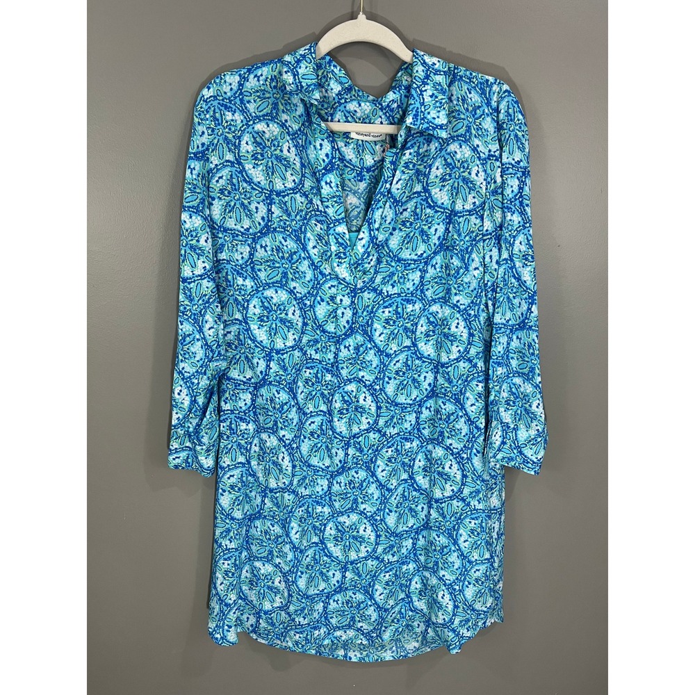Vineyard Vines Coverup Women M Turquoise New Sanddollar Print 2C0051-459-33903